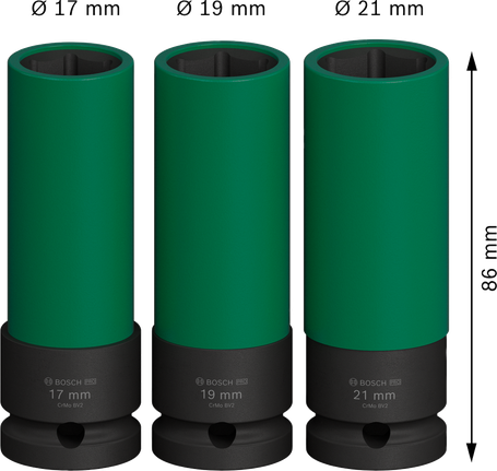 Set Kunci Sok Impact Bosch PRO ekstra dalam, 3 buah.